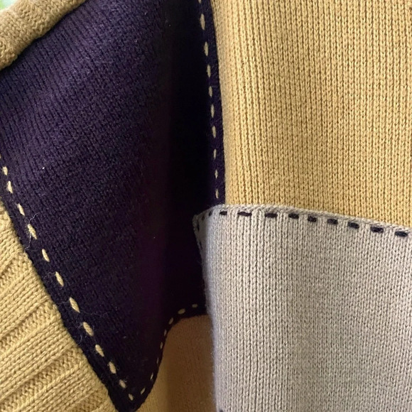 Bare Fox men’s 2XL crew neck patchwork sweater w/geometric designs & stitching. - Picture 4 of 7